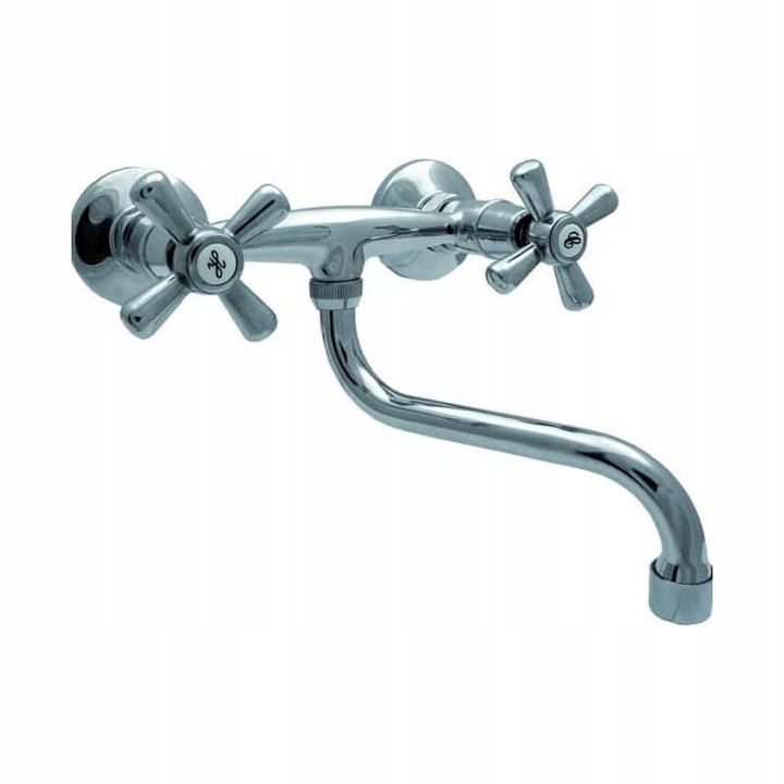 Goshe Retro kétfogantyús mosdócsaptelep, króm, falra szerelhető, mozgatható kifolyócső