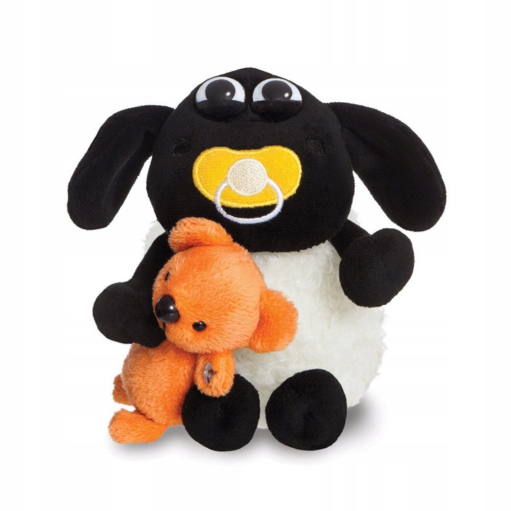Shaun a bárány plüssjáték, Timmy modell, 15 cm, fekete-fehér, narancssárga macival