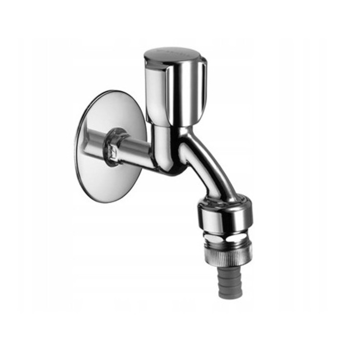 Градински кран SCHELL COMFORT 1/2", хромиран, със заключване на потока, 3/4" x 1 връзка