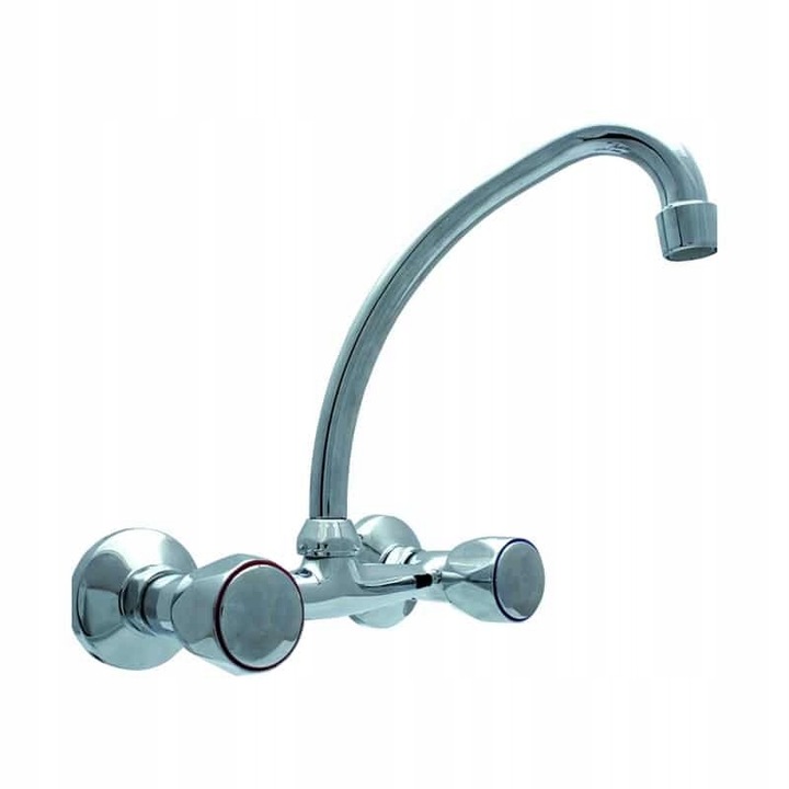 Mosogató csaptelep, Goshe, Standard, kétkaros, króm, fali rögzítés, mozgatható kifolyó