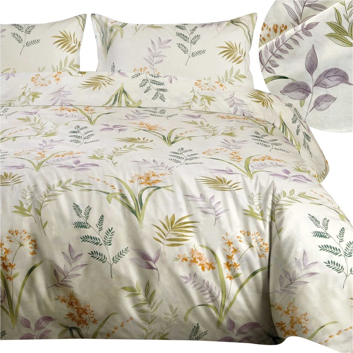 Lenjerie de pat Darymex, set, 160x200cm, model modern cu motive vegetale