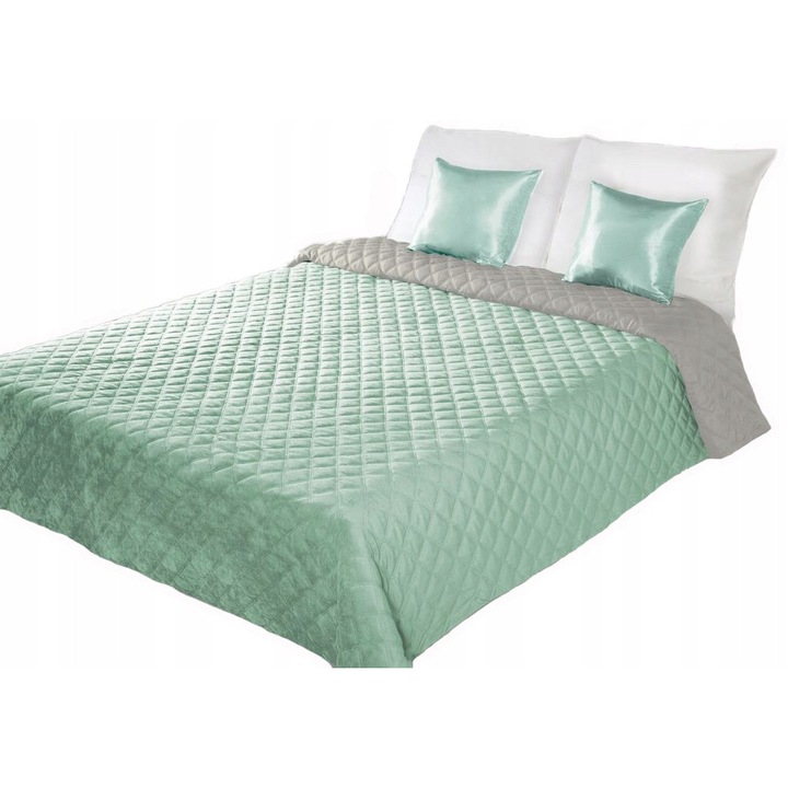 Patura dubla Eurofirany, 170x210cm, roz, crem, argintie, cu flori embosate