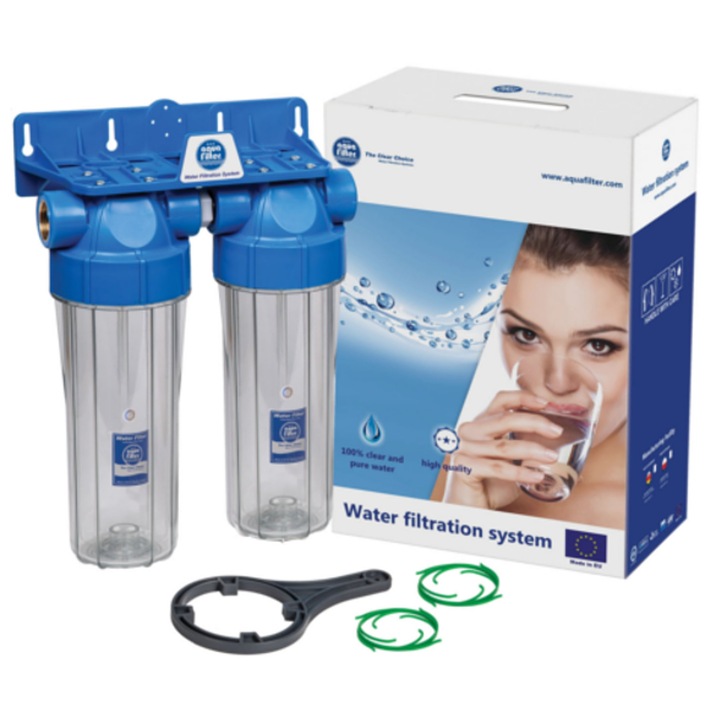 Sistem de filtrare apa Aquafilter FHPRCL34-B-TWIN, 10", 3/4", 360x140x250mm, set complet