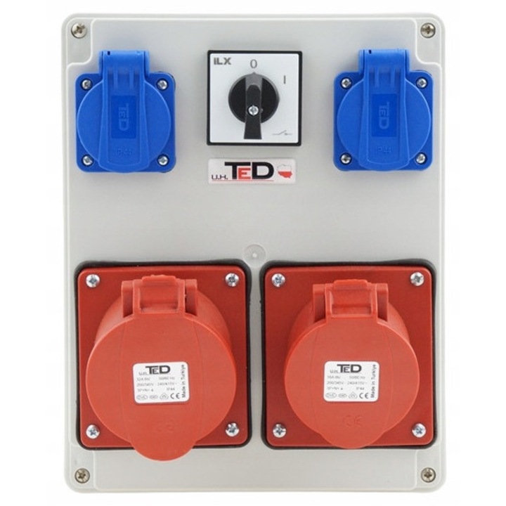 Tablouri electrice TED, rozdzielnica 400V 32A/5P, 16A/5P, 2 x 230V 16A, IP44, 210x210x90mm