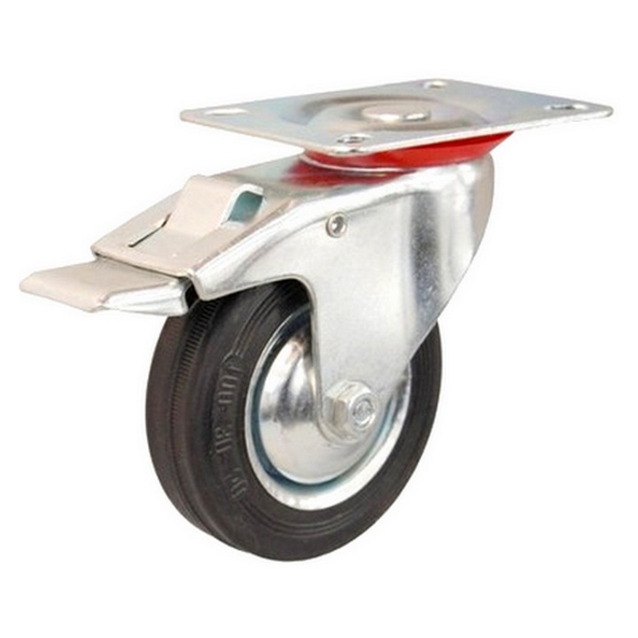 Roata pivotanta cu frana, 200mm, capacitate 185kg, set, neagra