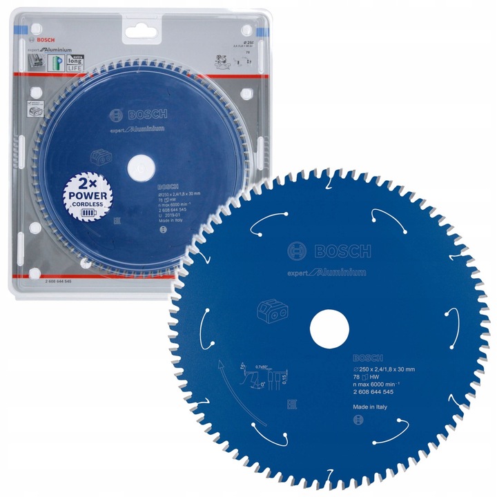 Tarca circulara pentru aluminiu Bosch, 250x30mm, 78 dinti, 2,4mm grosime, set