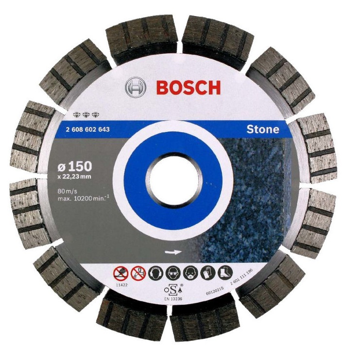 Tarca diamantata 150mm Bosch Best for Stone, pentru taiere granit, beton, 22,2mm, 2,4mm