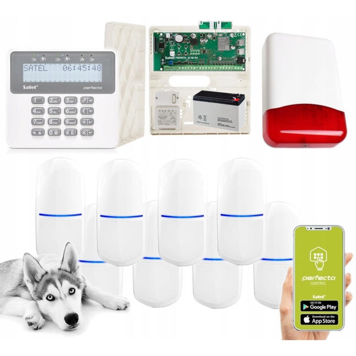 Satel Perfecta 64 M алармена система, 8 SLIM-PIR-PET сензора, LTE, сирена, комплект