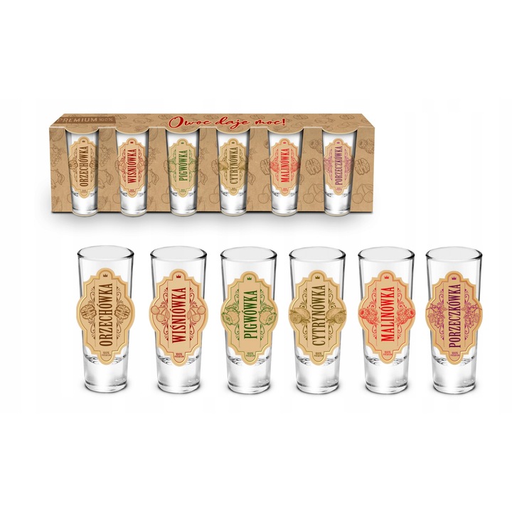 Set pahare pentru degustare, 6 buc, 65ml, cu inscriptii, diverse culori