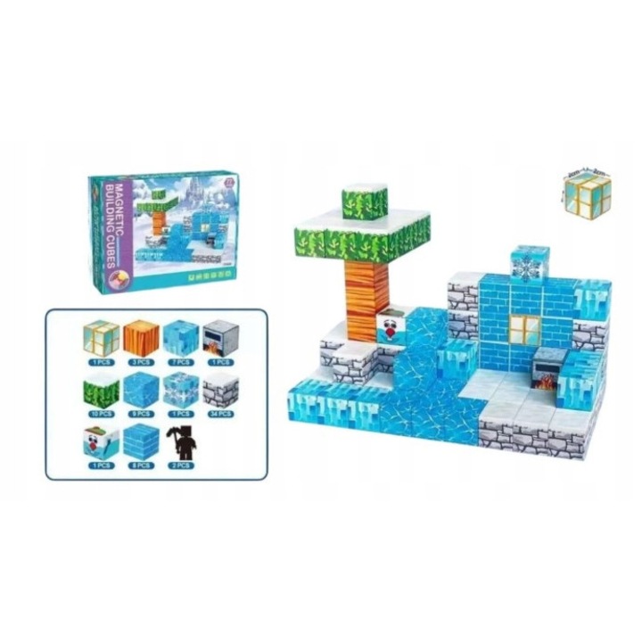 Комплект за конструиране Klocki магнитни, 77 елемента, пластмаса, 19x14x5см, за деца 3+