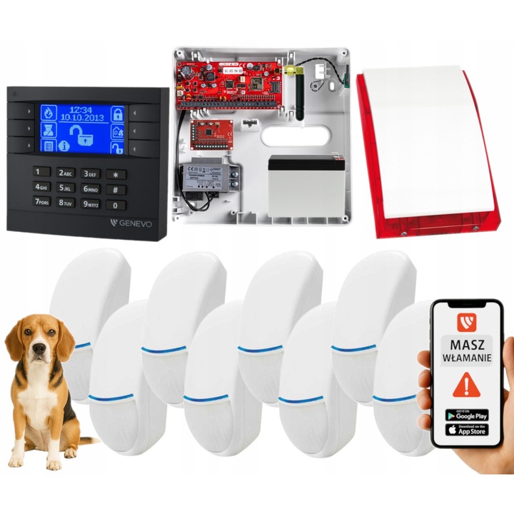 Sistem alarma Genevo PRiMA64Q, 8 senzori Bingo Plus, LCD, 4 zone, cablat, aplicatie mobila