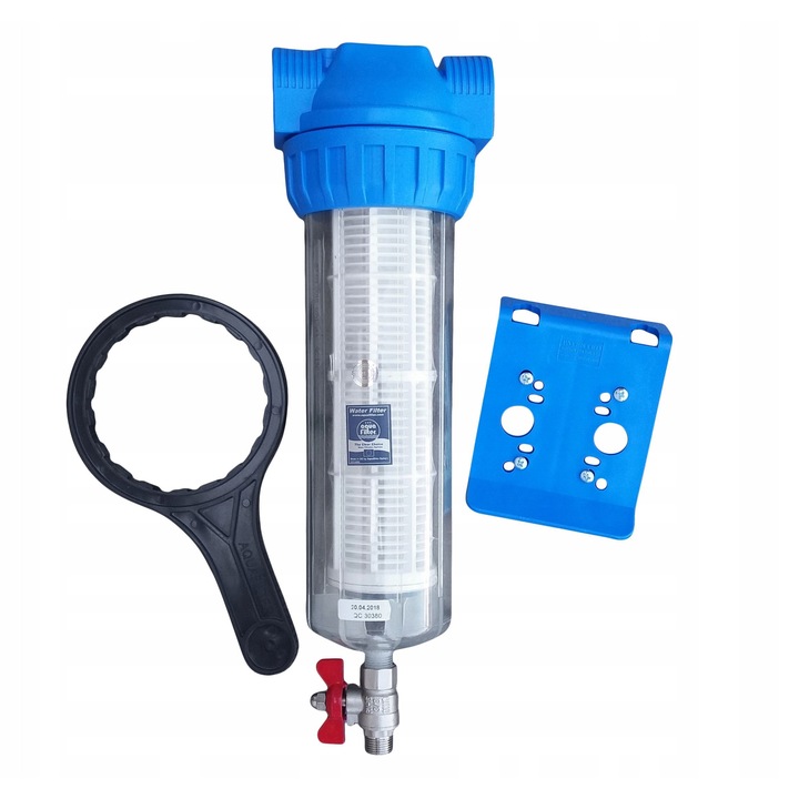 Set sistem filtrare Aquafilter, obudowa 1", 3 elemente, cu valve de scurgere, transparent, 33x11cm