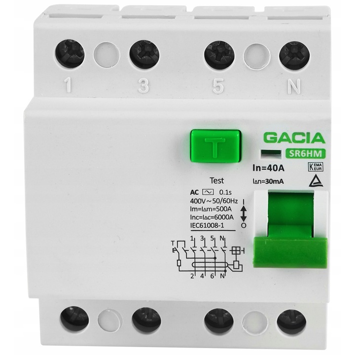 Dispozitiv de protectie diferentiala 25A 4P 30mA GACIA SR6HM, 230V, IP20
