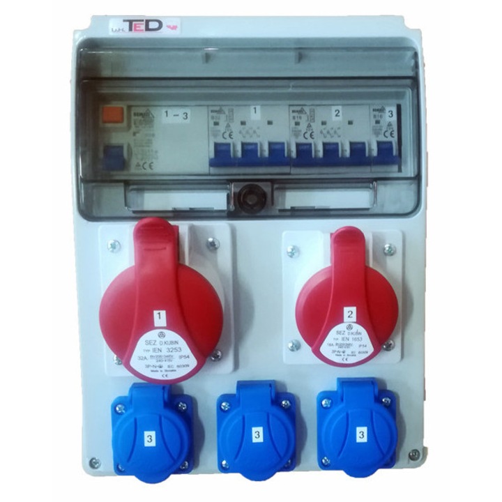 Tablouri electrice TED, rozdzielnica BOX 16A/5P + 32A/5P + 3x230V, IP65, set complet