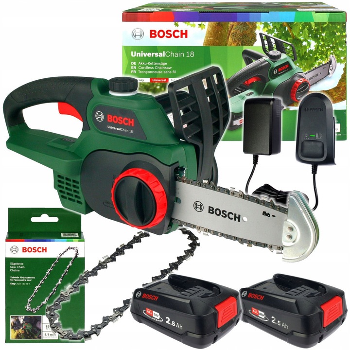 Fierastraie cu lant Bosch UniversalChain 18, 2x2,5Ah, 20cm, 4,5m/s, 3kg, set complet