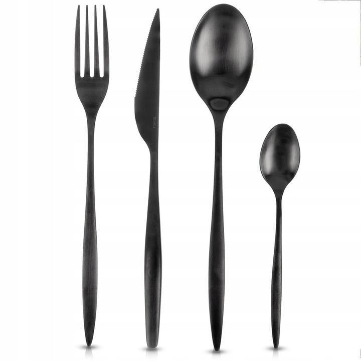 Set tacamuri din otel inoxidabil pentru 6 persoane, 24 de piese, negru, mat