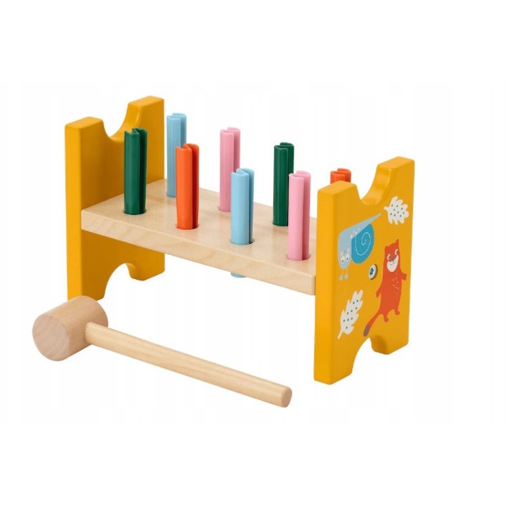 Oktatójáték, IKEA, UPPSTA, készlet 1 kalapáccsal és 8 színes ütőfával, 24x10x14cm