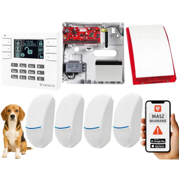 Sistem alarma Genevo PRiMA64Q, 4 senzori Bingo Plus, sirena externa, LCD, aplicatie mobila, 150x70mm