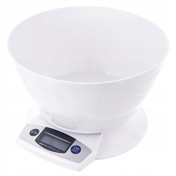 Cantar de bucatarie Orion electronic 5kg, 2,5L, alb, 22x21,5x13,5cm