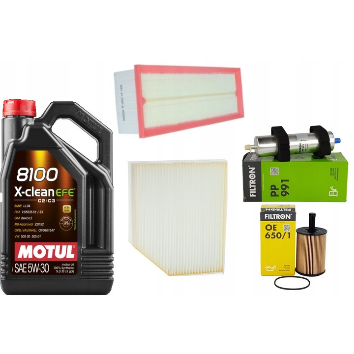Pachet revizie Filtron, set filtre Audi A4 B8 2.0 TDI, ulei MOTUL EFE 5W30 5L
