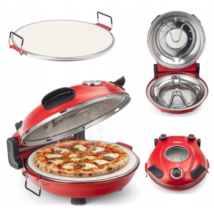 Cuptor de pizza Coil, 1200W, temperatura 110-420C, piatra ceramica 31cm, fereastra 12cm