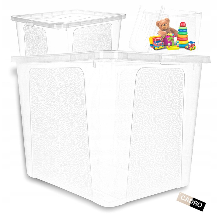 Cutie depozitare Cadro 30L transparenta cu capac, dimensiuni 40x33x30cm, organizator pentru jucarii