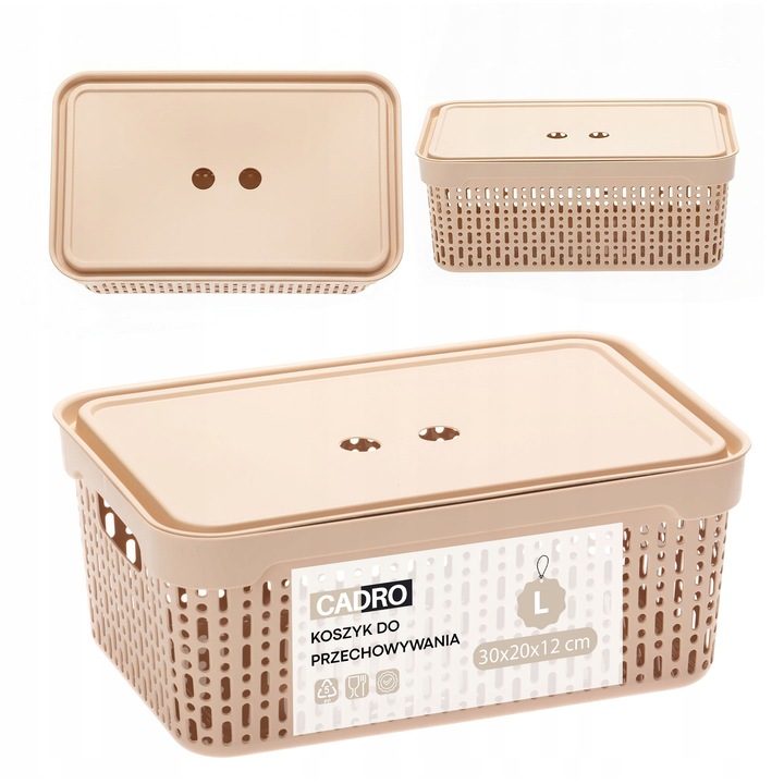 Cutie depozitare Cadro, azurowa, cu capac, 30x20x12cm, bej, set