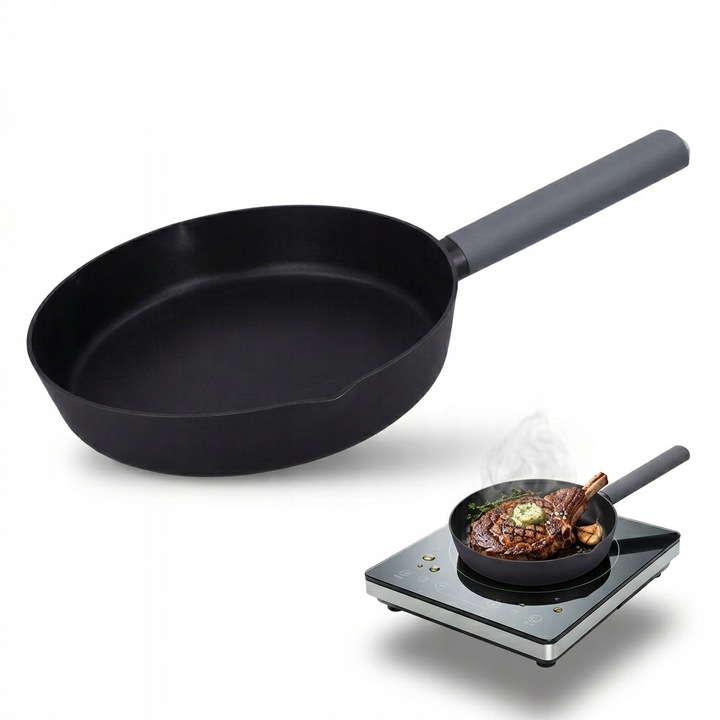 Tigaie Cadro 24cm, neagra, aluminiu forjat, baza inductiva, manere din silicon