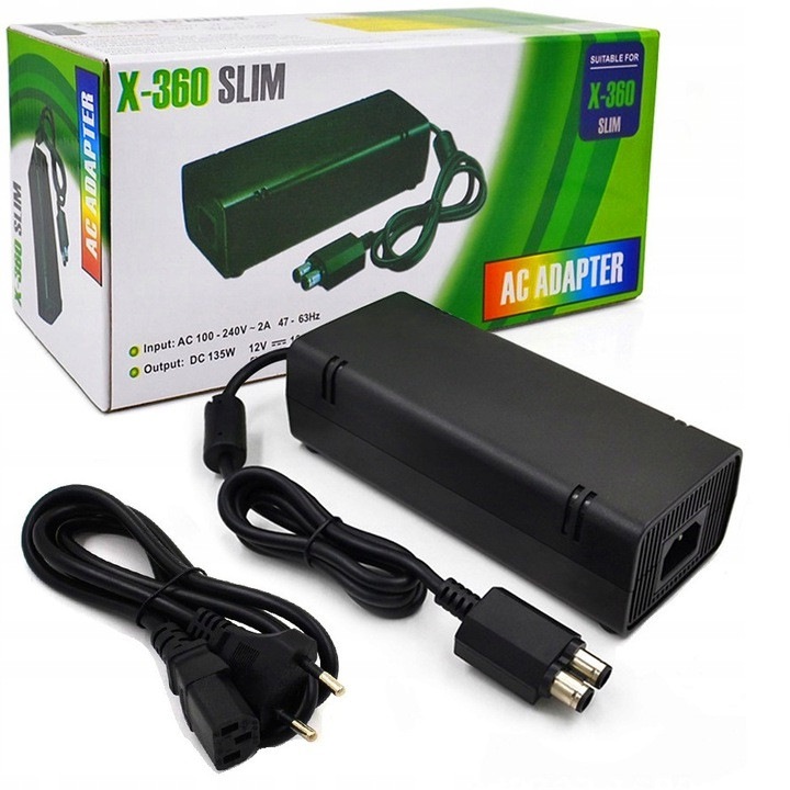 Incarcator pentru consola Xbox 360 Slim, 135W, 100-240V, negru, set cu cablu de alimentare