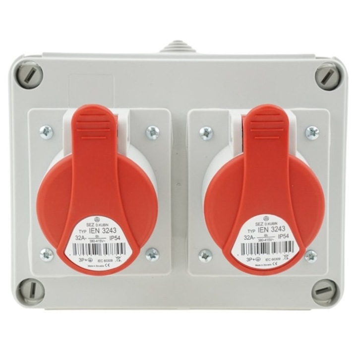 Електрическо табло TED, 2 контакта 400V 32A, IP44, 200x150x75mm, бял/червен