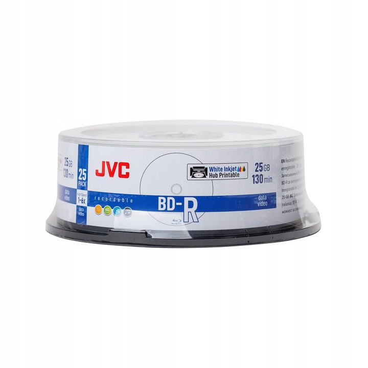 JVC BD-R 25GB 6X PRINTABLE set 25 bucati, alb glossy, 22x118mm