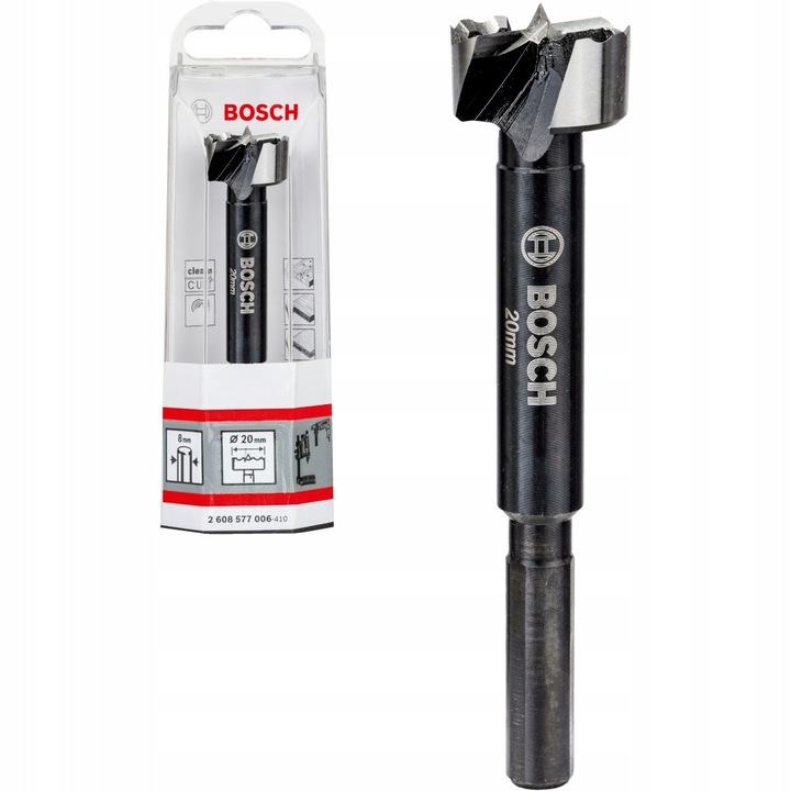 Set de 2 Wiertlo sednik 20 mm Wave Forstner Bosch, cilindric, 8 mm, 90 mm