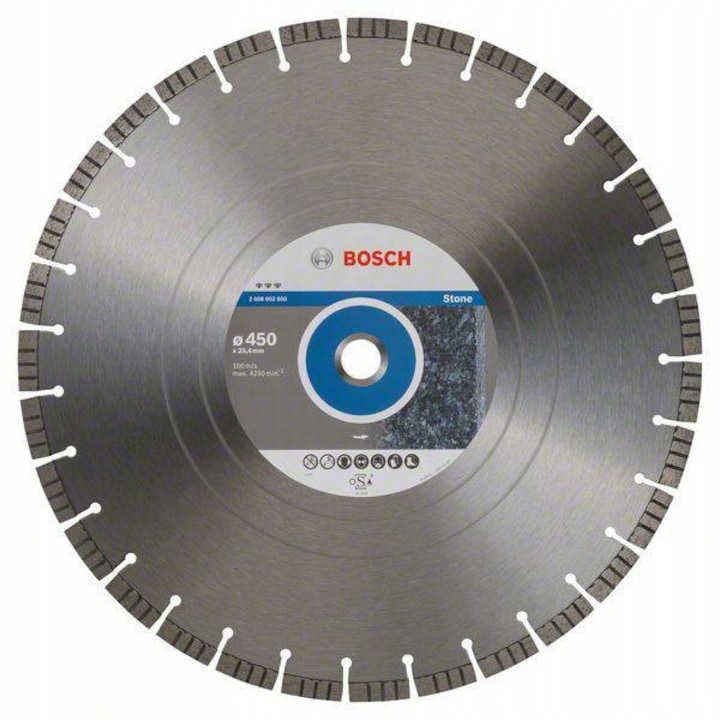Tarca diamentata Bosch 450mm, pentru taiere piatra si beton, grosime 3,8mm, diametru interior 25,4mm