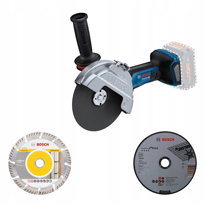 Polizor Bosch GWS 18V-180, motor fara perii, 180mm, 2,8kg, set cu 2 discuri korund si disc diamantat