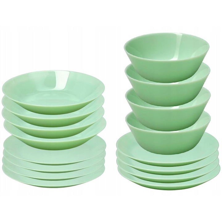 Set de servicii de masa OFTAST pentru 4 persoane, 16 piese, sticla calita, verde deschis