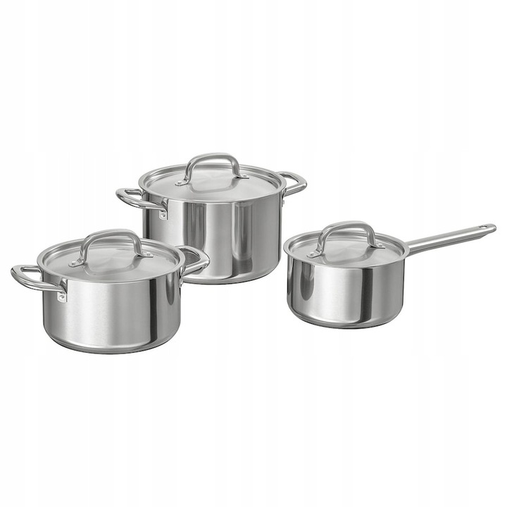 Set de gatit IKEA 365+, 3 piese, oala cu capac 5l, oala cu capac 3l, cratita cu capac 2l, inox