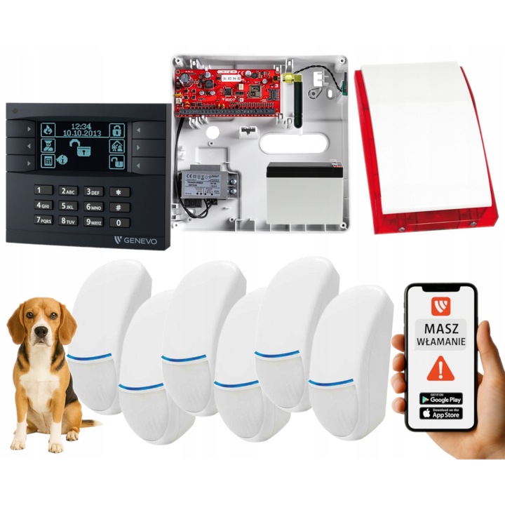 Sistem alarma Genevo PRiMA64Q, 6 senzori Bingo Plus, comunicare GSM, 4 zone, LCD, antracit