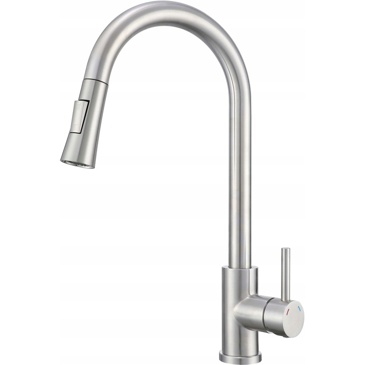 Konyhai csaptelep kihúzható kifolyóval, 2 mód, rozsdamentes acél, 40cm, szerelőkészlet mellékelve