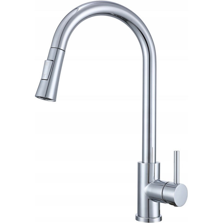 Baterie de bucatarie cu wylewka retractabila, cromata, inalta, 40cm, 360° rotativa, set complet