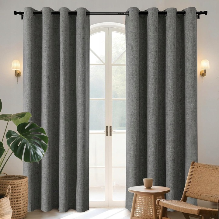 Комплект 2 пердета, Joydeco 130x210cm, дизайн с капси, 100% затъмнение, бежов цвят