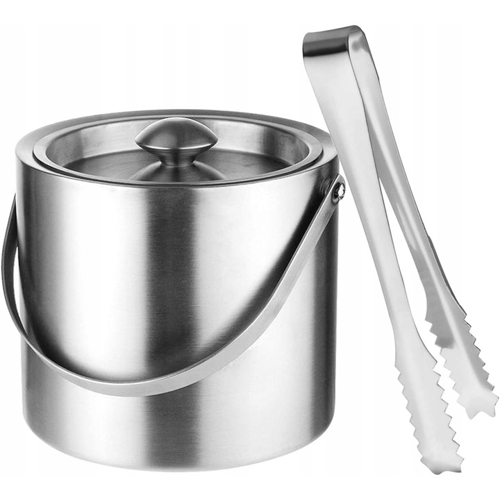 Jégtartó fedővel és fogóval, 1,6 l, rozsdamentes acél, duplafalú, szett