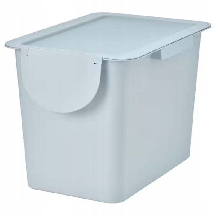 Cos de depozitare IKEA TROSKNING, plastic cu capac, 25 l, gri-albastru, 30x42cm