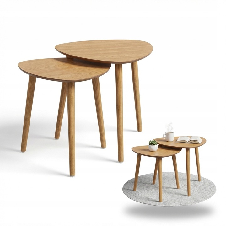 Set mese de cafea Cadro, 2 buc, MDF natural, culoare brown, dimensiuni 44,5x45cm si 40x41cm
