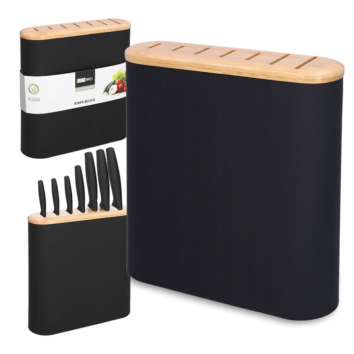 Поставка за прибори Cadro, блок за ножове, 7 отделения, черен, 23x8x23,5 см