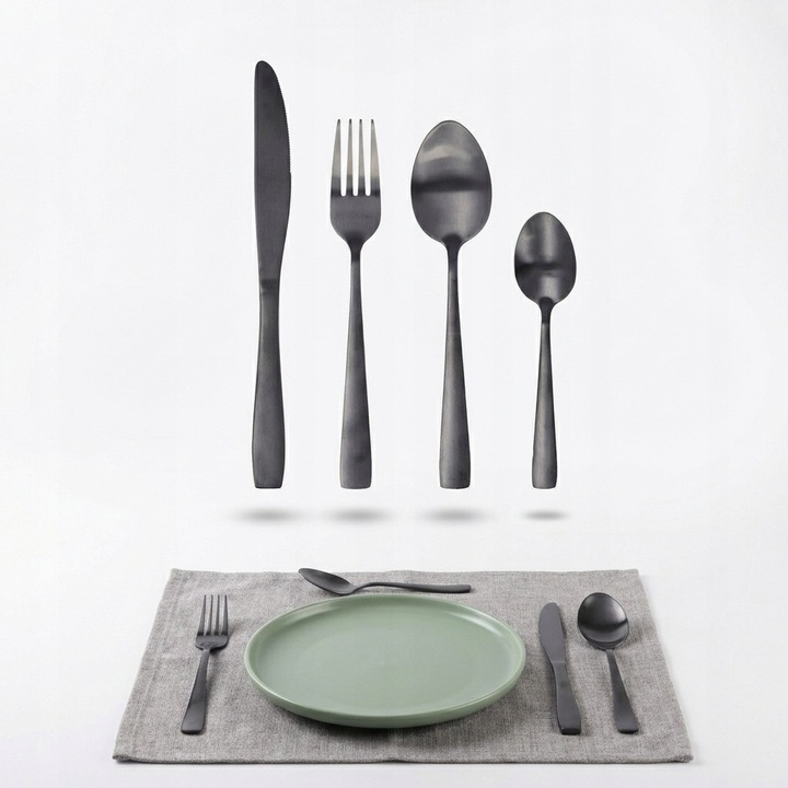 Комплект прибори за хранене Cadro, 16 части, матов черен инокс, за 4 души