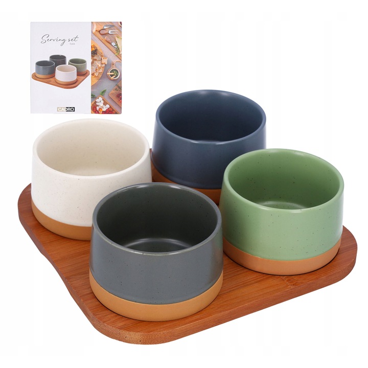 Комплект от 4 керамични купички за сервиране на закуски с поднос, Cadro