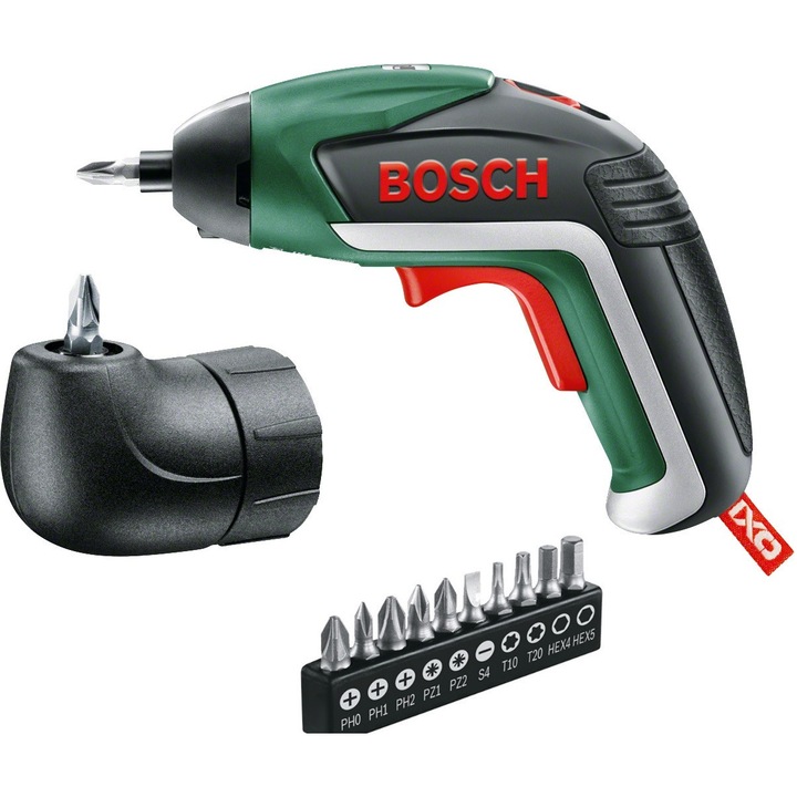 Акумулаторна отвертка Bosch IXO 5, 10 бита, ъглов адаптер, 3,6V, 1,5Ah, 0,30кг