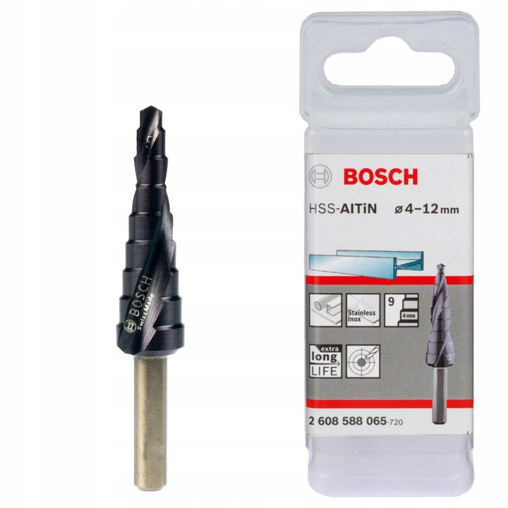 Set burghie conice 4-12 mm HSS-AlTiN Bosch, 9 trepte, 6 mm, 66,5 mm
