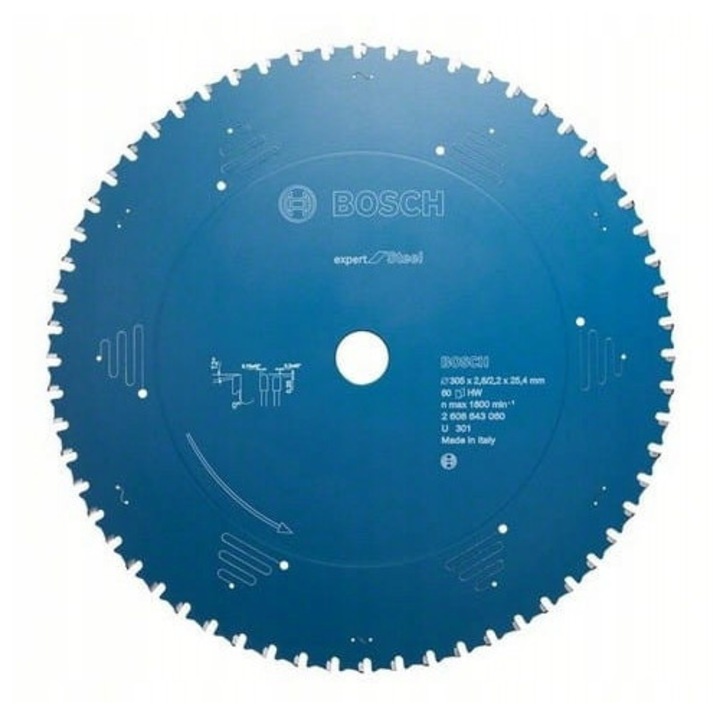 Disc de taiere Bosch Expert for Steel 355 x 25,4 x 2,6 mm, dinti din carbura 90, maxim 1600 rpm, albastru, 1 buc