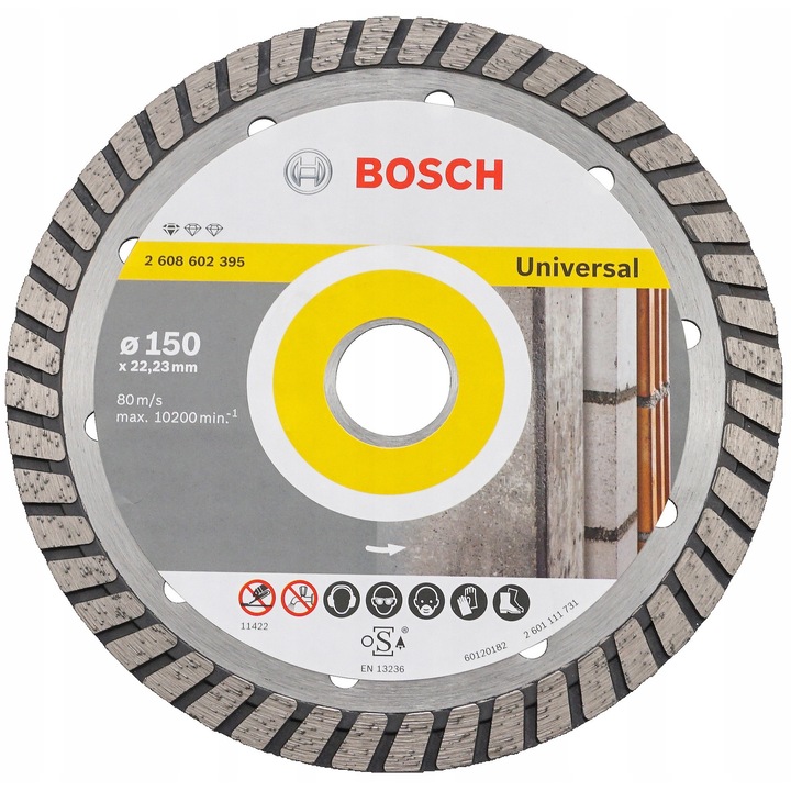 Disc diamantat Bosch Profesional Turbo 150x22,23mm, pentru taiere preciza in diverse materiale
